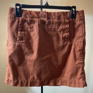 J Crew Classic Twill Weathered Chino Rust/Orange Button/Lace Up Skirt, Size 4